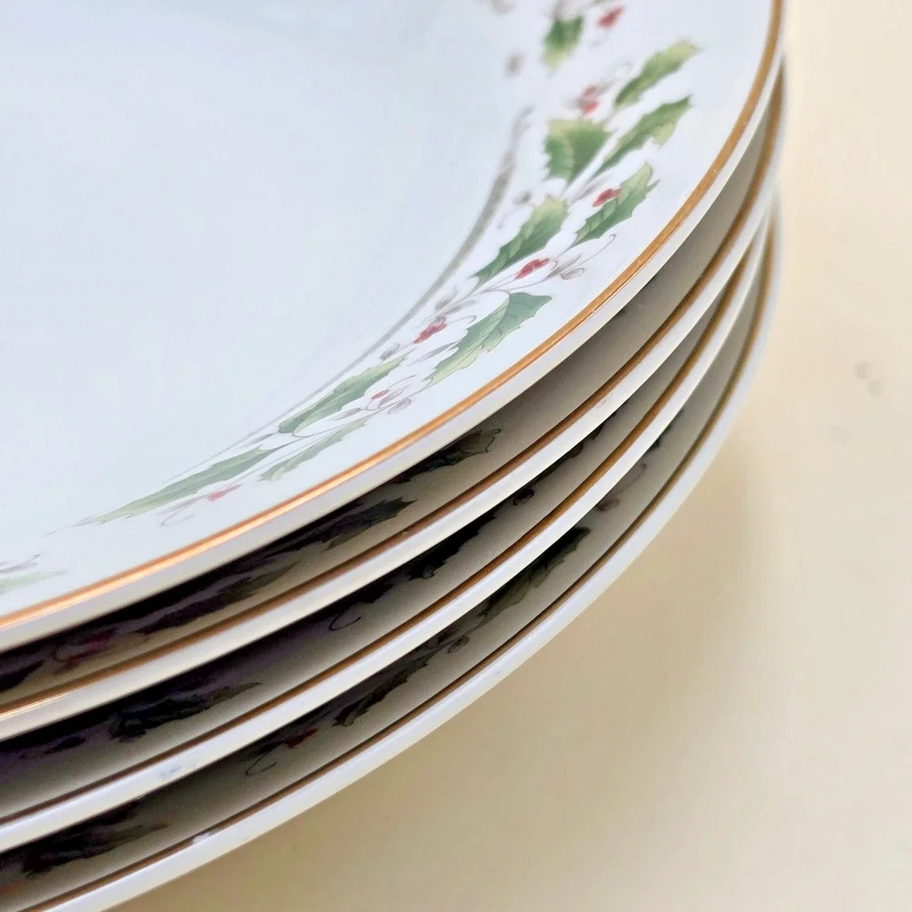 Royal Limited Holly Holiday Soup Bowl 8.25 Inch Bone China Gold Christmas Trim